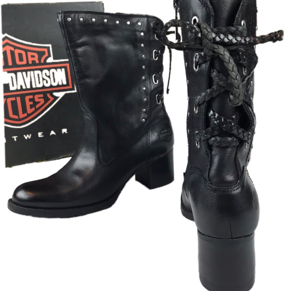 NWB Harley-Davidson Leather Back Laced Zip Boots
